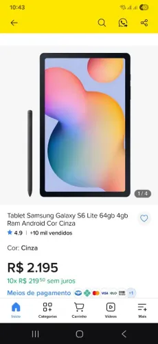 Tablet em 10x no cartão 