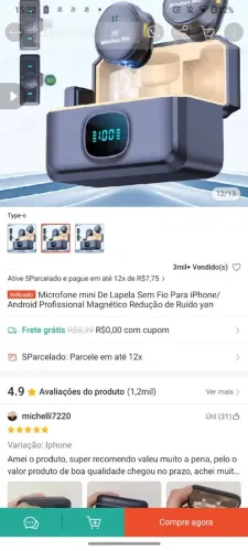 Mini microfone de lapela 