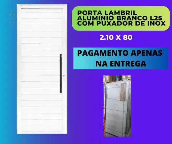 Porta Lambril aluminio branco premium esquerda L25 com puxador de inox