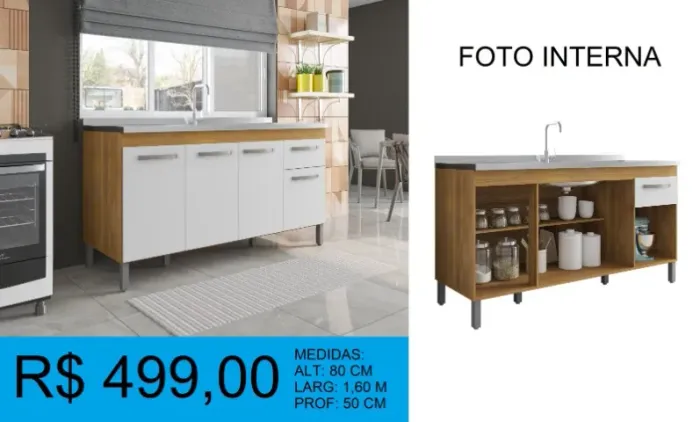 Armário para pia de cozinha alt:80cm larg:,1,60m - entrega inclusa!