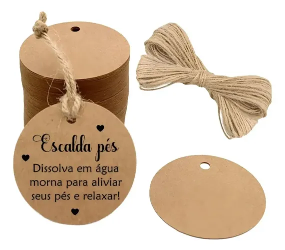 45 Unidades Tag Kraft Redonda 4cm Fio De Rami Incluso