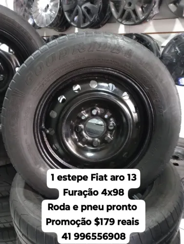Estepe Fiat aro 13 roda e pneu pronto furação 4x98 uno Siena Fiorino Elba Mobi. 