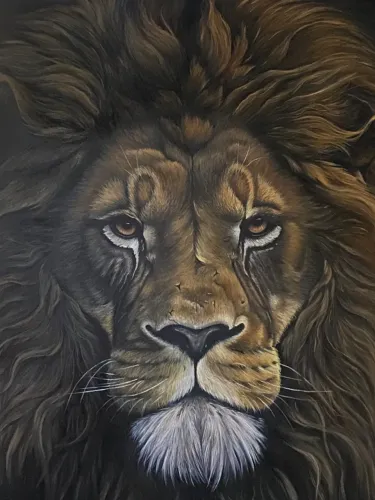 Tela Leão óleos/tela (100x70x6) Acompanha moldura lisa preta e vidro