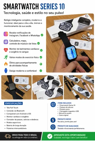 Smartwatch Series 10 - Novo | Android e iPhone | Tela Full Touch