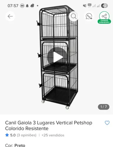 Vendo Canil pet (3 gaiolas)