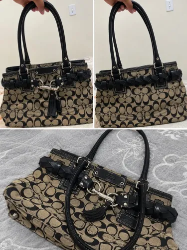 bolsa coach hamptons signature canvas preta