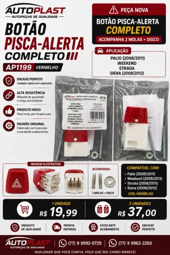 BOTÃO PISCA-ALERTA COMPLETO AUTOPLAST AP1199
