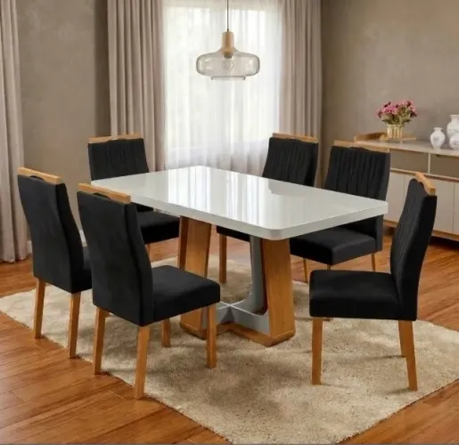 Conjunto Imperial 6 Lugares com Base em X e Vidro