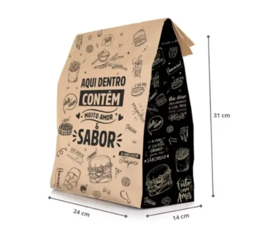 Embalagem Saco Para Delivery Kraft Grande 31x24x14 C/ 90