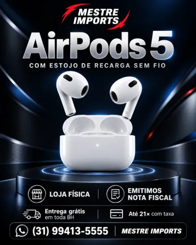 AirPods 5 com Estojo de Recarga Sem Fio e Nota Fiscal