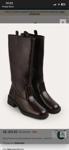 Bota feminina de montaria em verniz - marrom