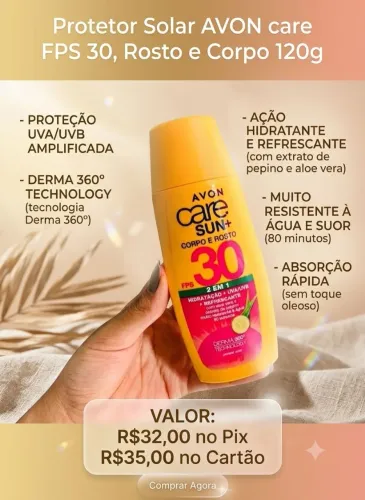 Protetor solar 30 rosto e corpo avon 120g