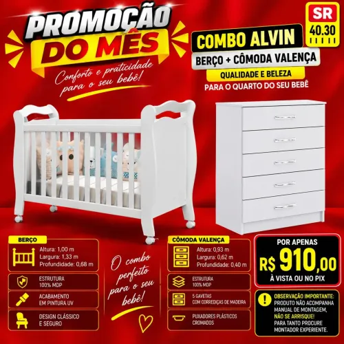 Berço e cômoda Valença infantil 