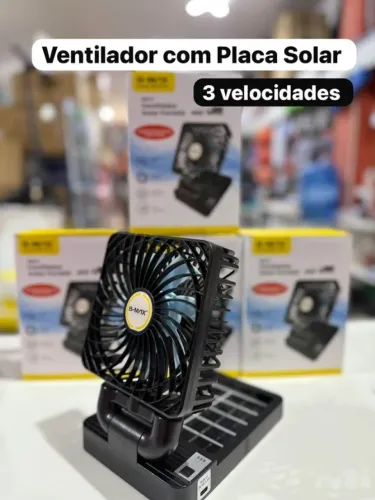 Ventilador com Placa Solar Recarregável | 3 Velocidades | Portátil |