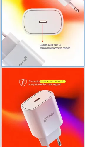 Geonav Carregador Universal Ultra Rápido, Power Delivery 25W, 1 Porta USB-C, Branco