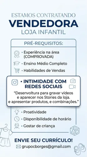 Vaga para vendedora com experiência