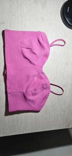 Top Cropped Bustiê Rosa Laguna com Lastex e Alças Reguláveis