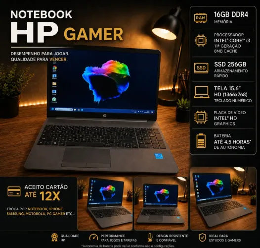 Notebook HP i3 11ª Geração 16GB SSD 256GB
