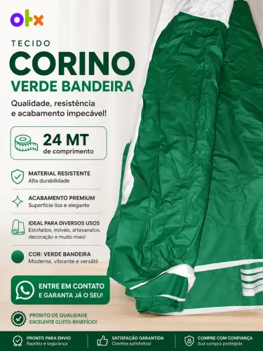 Corino Sintético Verde Bandeira 24m - Resistente e Pronta Entrega
