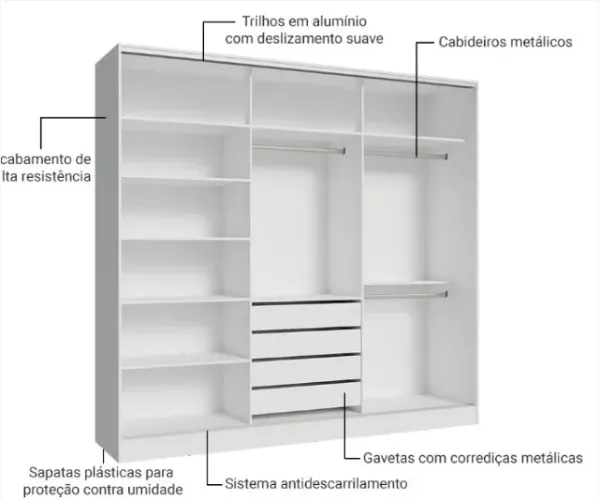 Guarda roupa Casal Branco Porta de correr