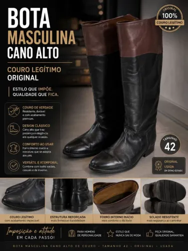 Bota Gucci original de couro cano alto masculina Tam 42 Impecável