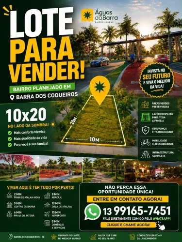 Vendo terreno no bairro planejado Águas da Barra - Barra dos Coqueiros