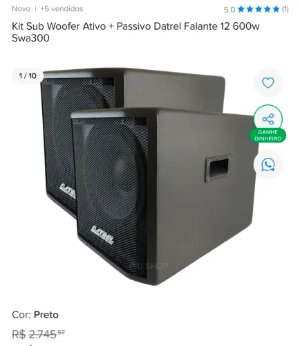 Sistema P.a Datrel Vertical  4x4 Subwoofer 600wrms Cor Preto