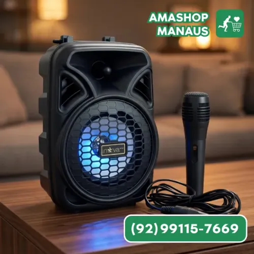 Mini Caixa de Som Portátil Kit Karaoke com Microfone Sem Fio