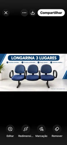 Longarina 3 lugares com encosto de braço 