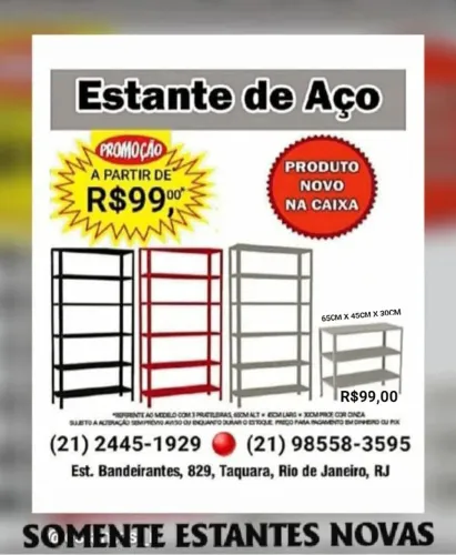 Estantes de Aço (Somente Estantes Novas) a partir de R$99,00* Kit Prateleiras Reguláveis