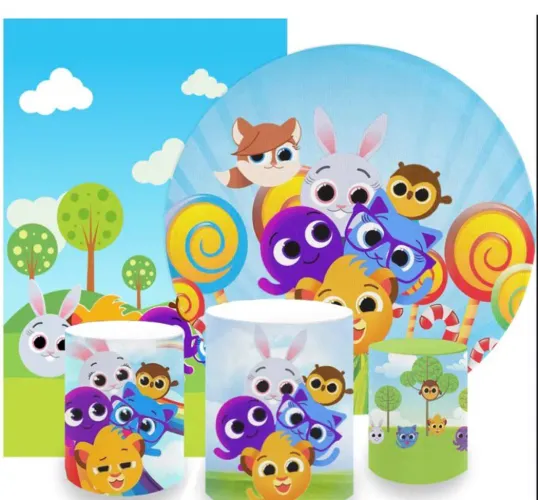 Kit painel bolo fofo aniversário 5 peças