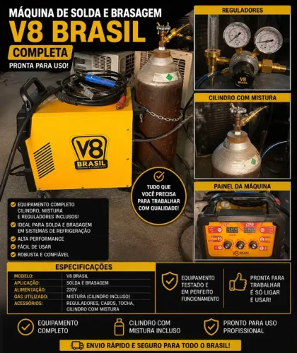 Máquina de Solda e Brasagem V8 Brasil Completa (com cilindro com mistura e reguladores)