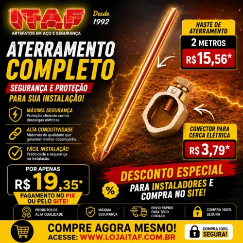 Haste de Aterramento 2m e Conector para Cerca Elétrica