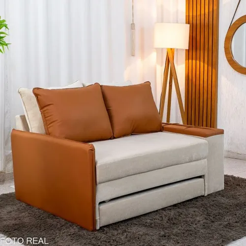 Sofá Cama Casal Larg 1.46m Veludo Bege