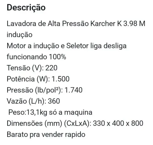 Vendo lavadora de alta pressão 