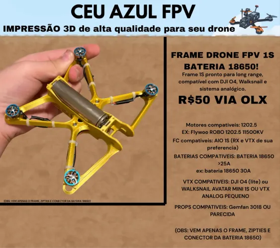 FRAME PARA DRONE FPV 2INCH QUE RODA A BATERIA 18650