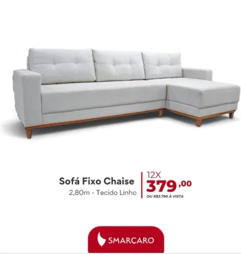Sofá com Chaise em linho Smarçaro