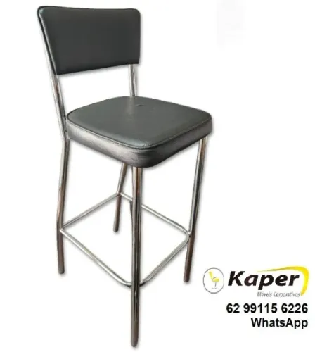 Banqueta estofada grande alta cromada metalflex