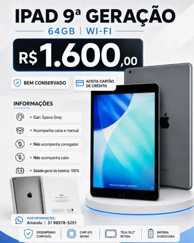 Apple iPad 9ª Geração 64GB Wi-Fi - Excelente Estado + Caixa