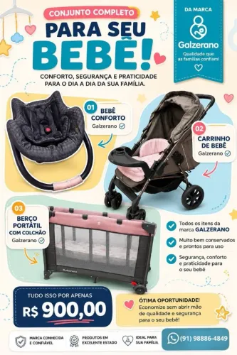 Kit infantil - carrinho, berço e bebê conforto.
