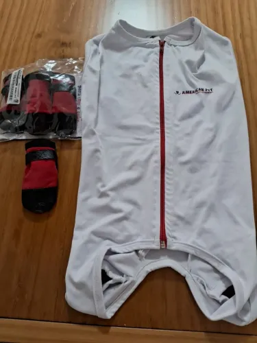 Pet Roupa Cirúrgica tam 05 e sapatilhas em couro