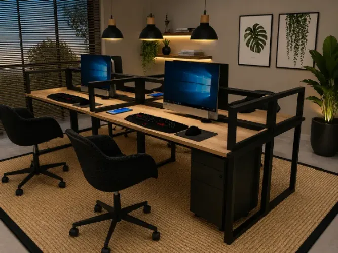Estação Corporativa Office Work Delluxe. 16 Tomadas: L220CM X P120cm x A124cm