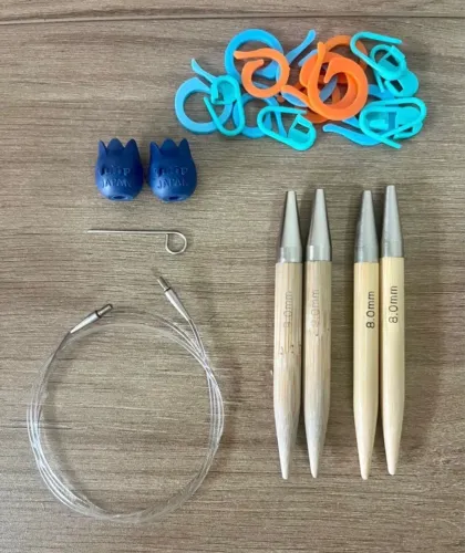 kit agulha trico tulip 8mm +  agulha trico tulip 9mm + cabo + ponteira