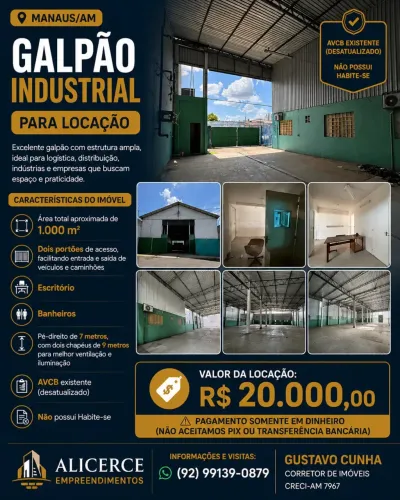 ALUGO GALPÃO COM 1.000 M2 NO CANARANAS