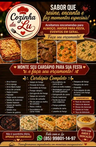 Aceitamos encomendas para preparação de pratos para aniversário, jantar e eventos!.