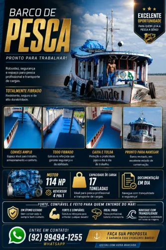 BARCO DE PESCA À VENDA - PRONTO PARA TRABALHAR!