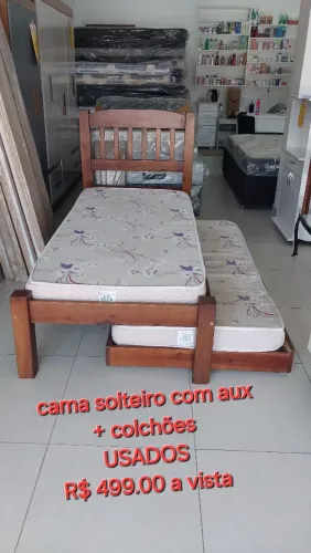 Cama solteiro com auxiliar + colchões usados