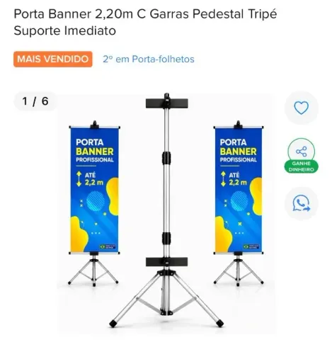 Porta Banner 2,20m C Garras Pedestal Tripé Suporte Imediato