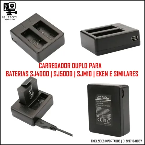 Carregador Duplo de Bateria Para SJ4000 | SJ5000 | SJM10 | Eken | 4K e Outras
