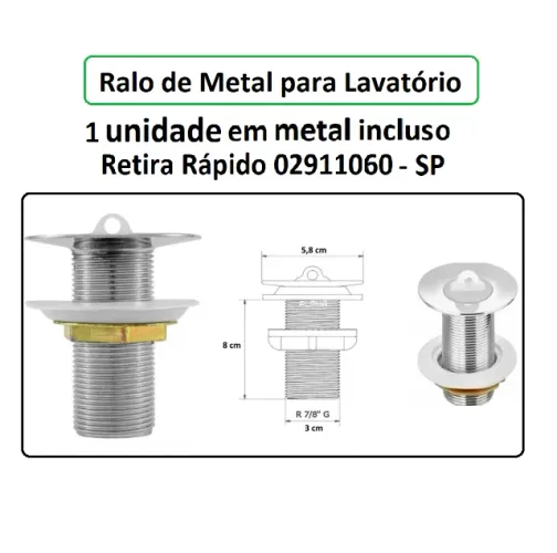 Ralo de Metal para Lavatório / pia  original -  medida 7/8 - Pro moção e pra mocinha - Mui
